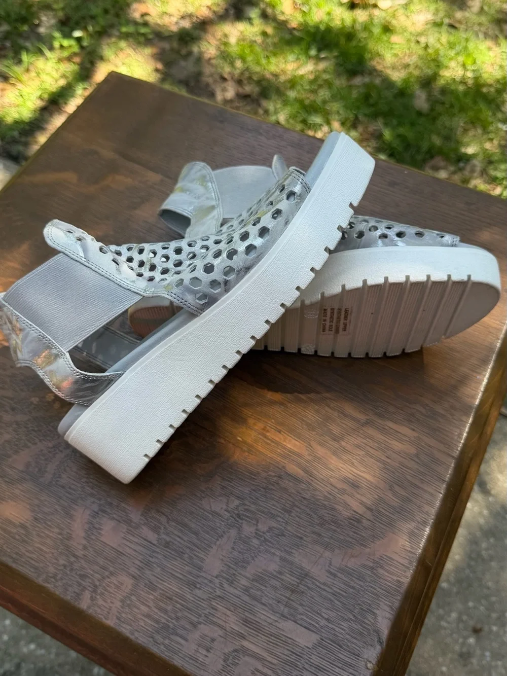 Silent D Women's Silver Perforated Platform Sandal